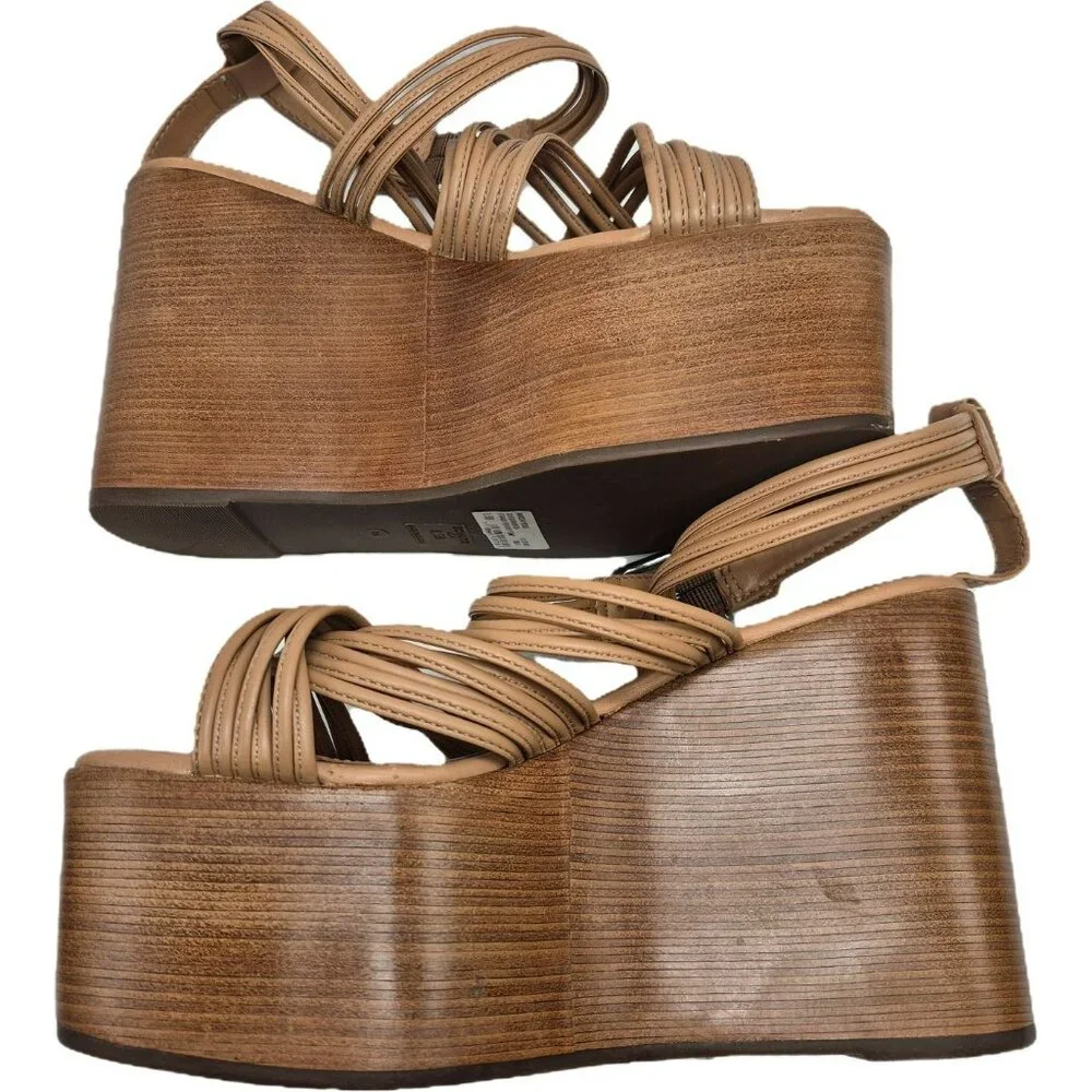 Schutz Marcella Wedge Tan Leather Strappy Platform Sandals Women's 8.5M - Picture 2 of 16